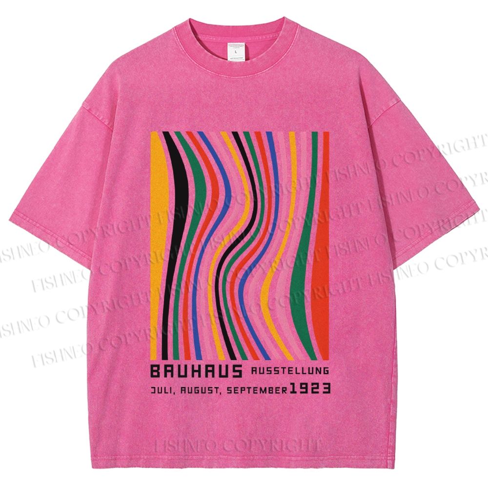 Unisex Bauhaus Multicolor Line Printed Washed Tee