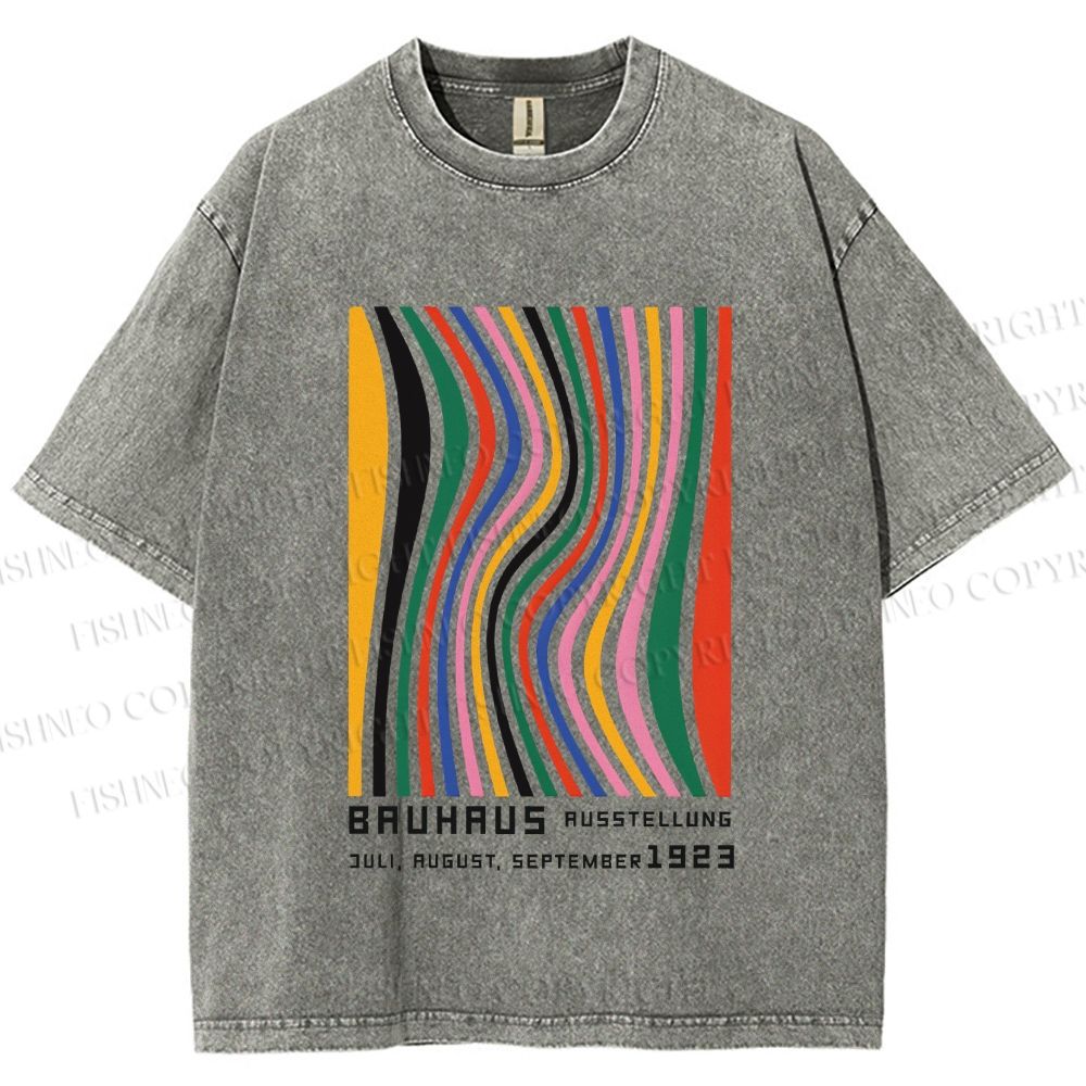 Unisex Bauhaus Multicolor Line Printed Washed Tee