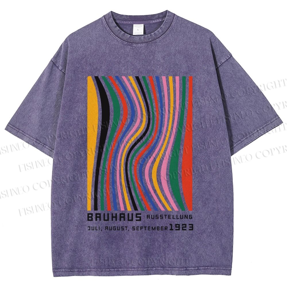 Unisex Bauhaus Multicolor Line Printed Washed Tee