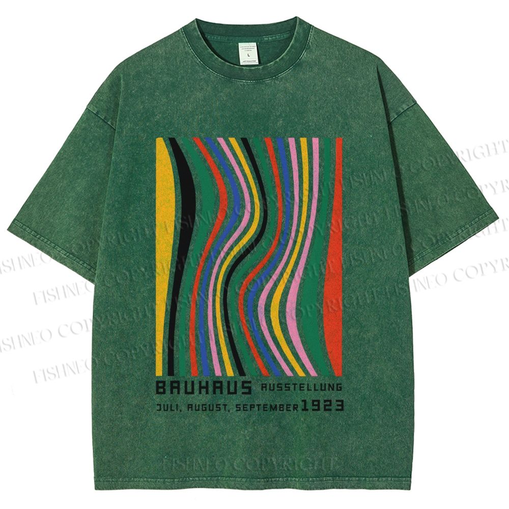 Unisex Bauhaus Multicolor Line Printed Washed Tee
