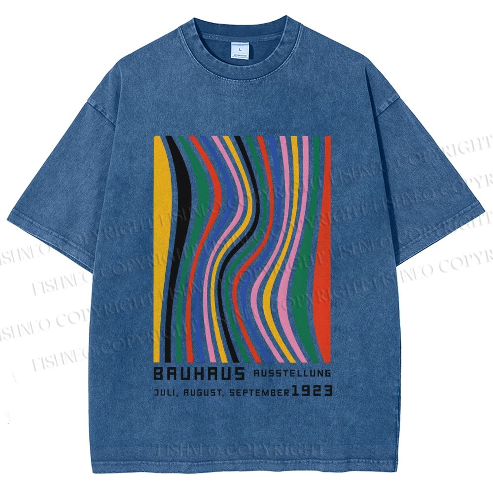 Unisex Bauhaus Multicolor Line Printed Washed Tee