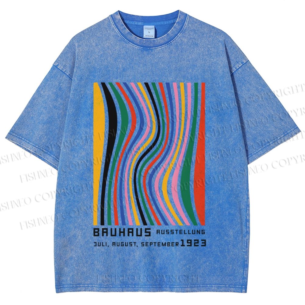 Unisex Bauhaus Multicolor Line Printed Washed Tee