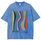Unisex Bauhaus Multicolor Line Printed Washed Tee