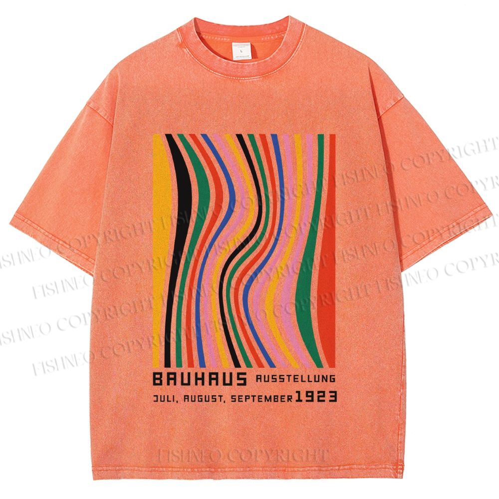Unisex Bauhaus Multicolor Line Printed Washed Tee