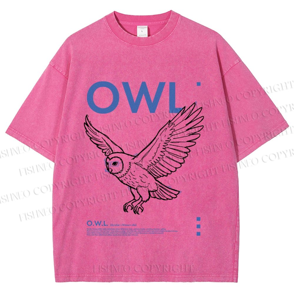 Unisex Flying Owl Printed Washed Tee