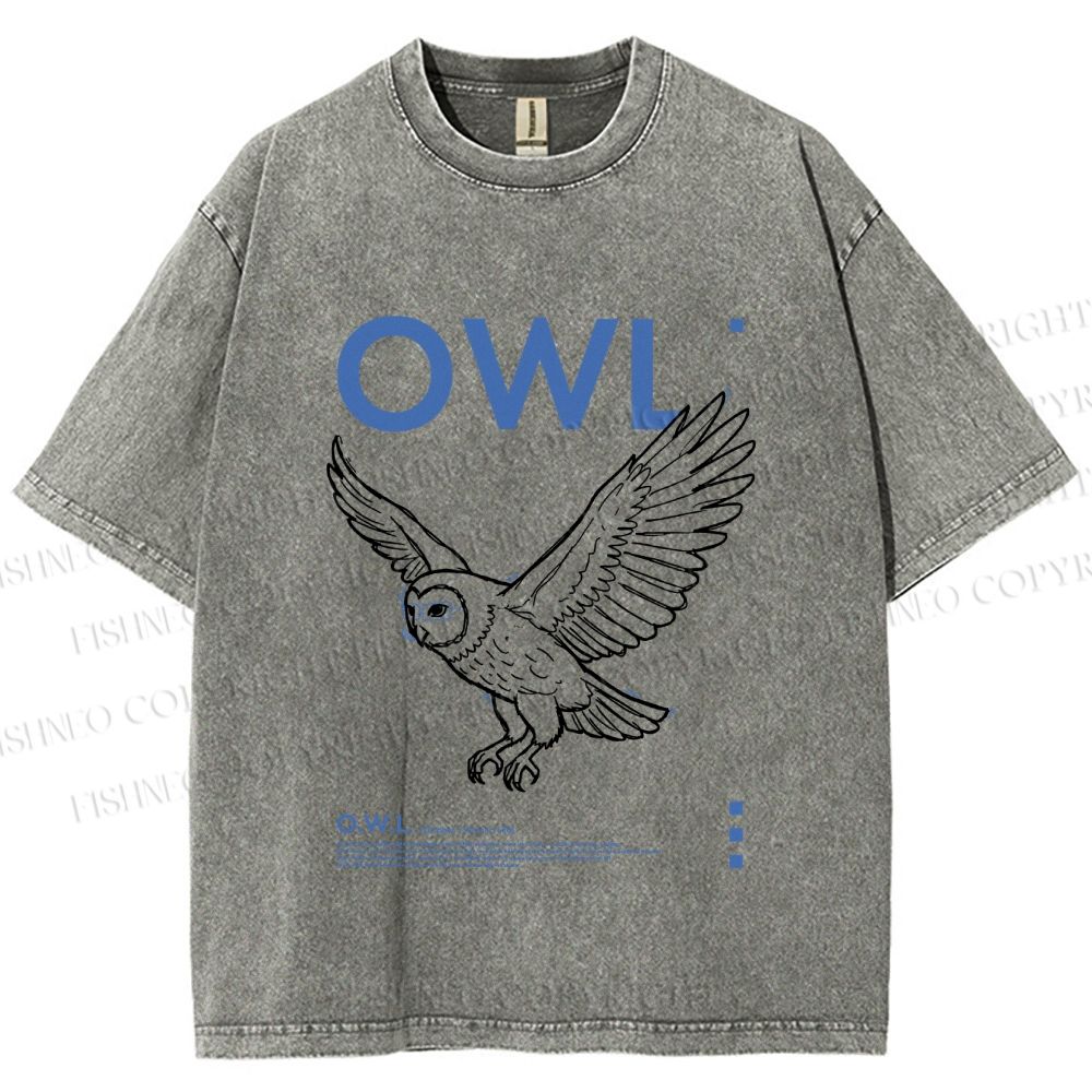 Unisex Flying Owl Printed Washed Tee