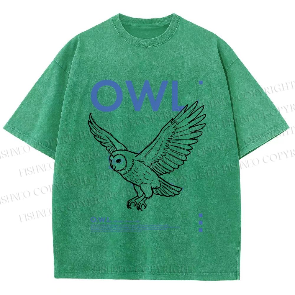 Unisex Flying Owl Printed Washed Tee