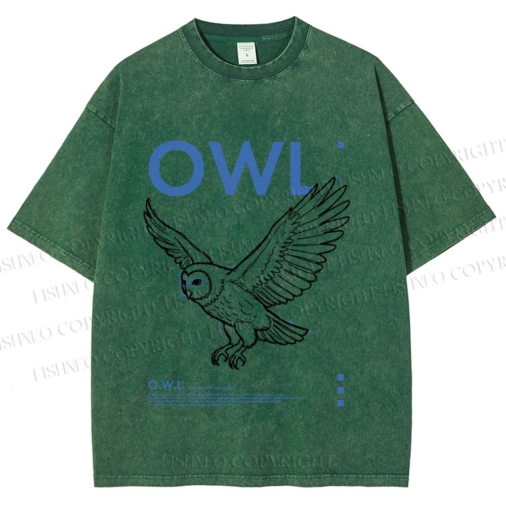 Unisex Flying Owl Printed Washed Tee