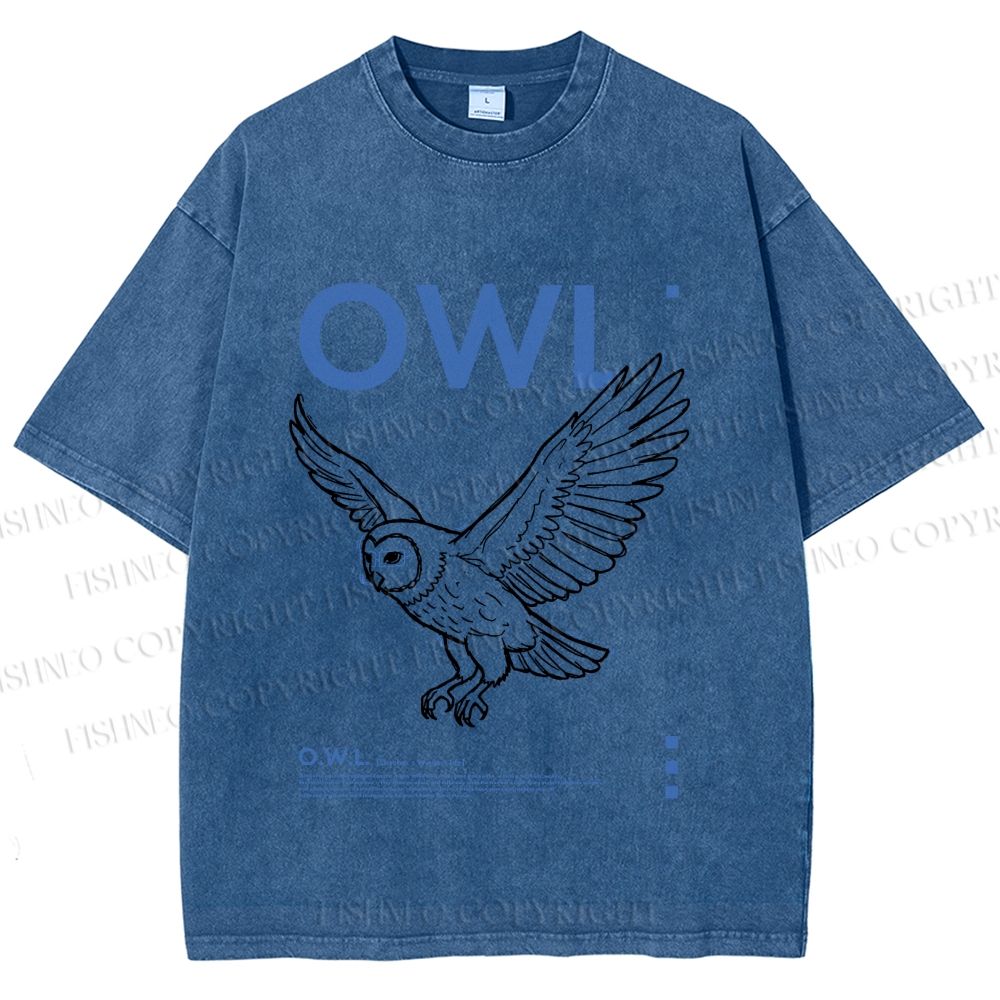Unisex Flying Owl Printed Washed Tee