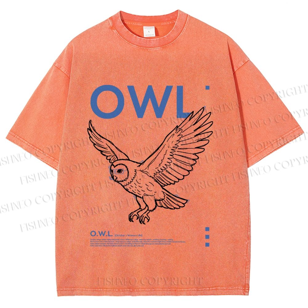 Unisex Flying Owl Printed Washed Tee