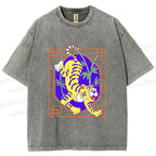 Unisex Silly Tiger Printed Washed Tee