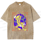 Unisex Silly Tiger Printed Washed Tee