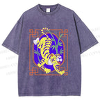 Unisex Silly Tiger Printed Washed Tee