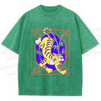 Unisex Silly Tiger Printed Washed Tee