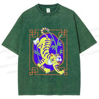 Unisex Silly Tiger Printed Washed Tee