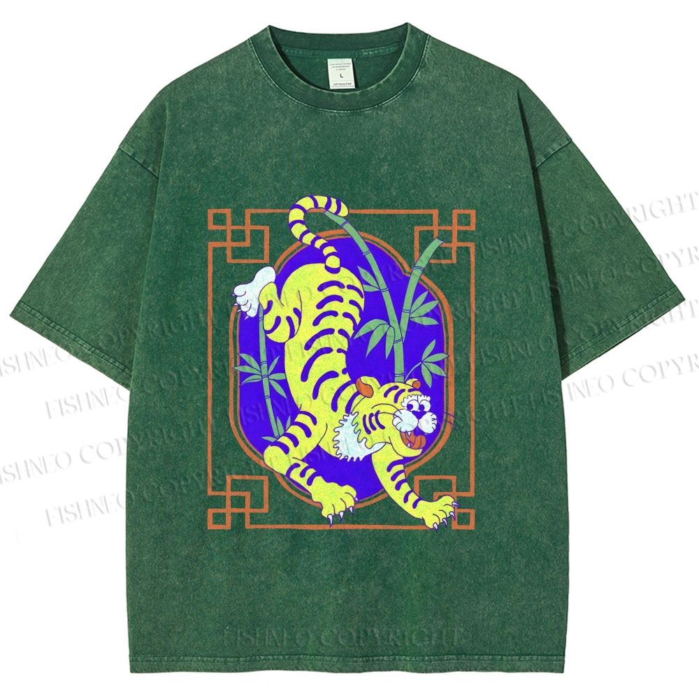 Unisex Silly Tiger Printed Washed Tee