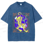 Unisex Silly Tiger Printed Washed Tee