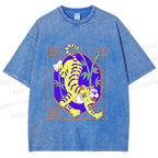 Unisex Silly Tiger Printed Washed Tee