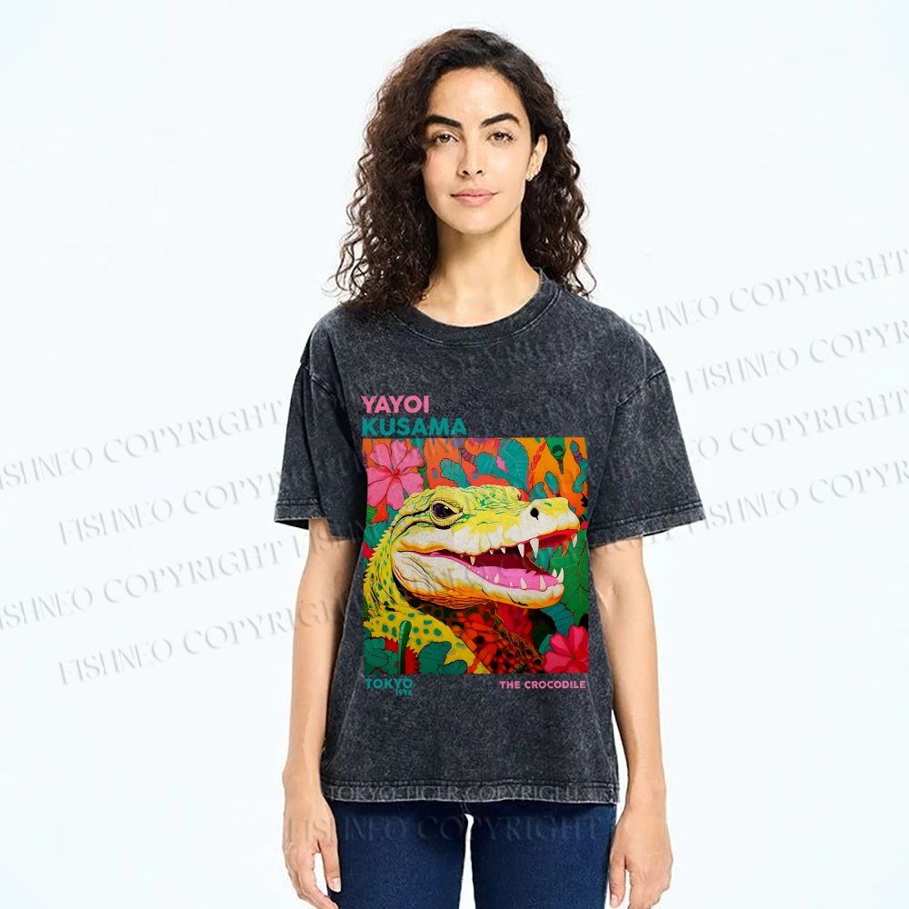 Unisex Yayoi Kusama Crocodile Printed Washed Tee