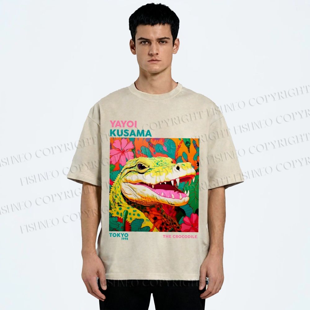 Unisex Yayoi Kusama Crocodile Printed Washed Tee