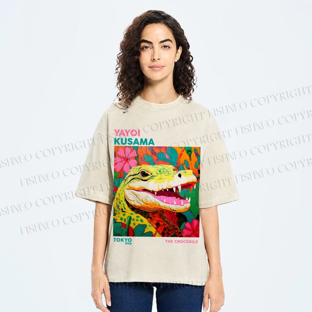 Unisex Yayoi Kusama Crocodile Printed Washed Tee