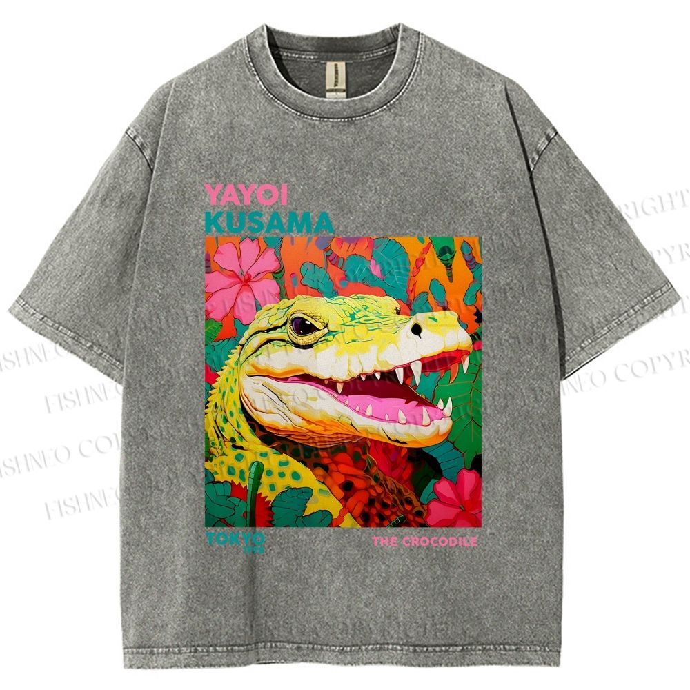 Unisex Yayoi Kusama Crocodile Printed Washed Tee