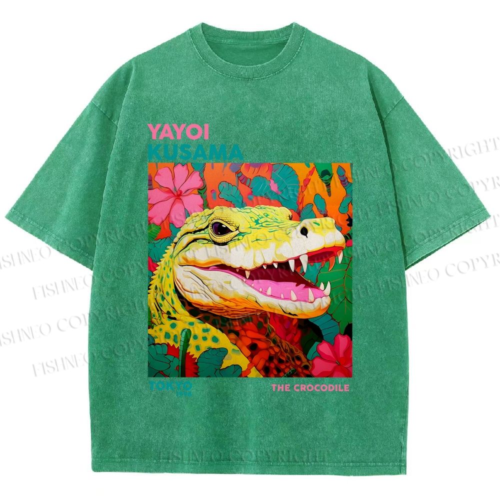 Unisex Yayoi Kusama Crocodile Printed Washed Tee