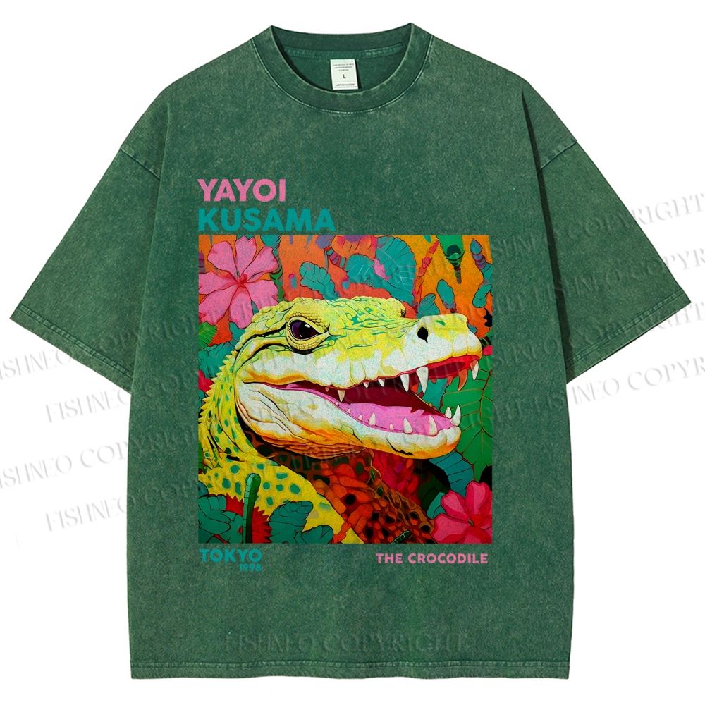 Unisex Yayoi Kusama Crocodile Printed Washed Tee