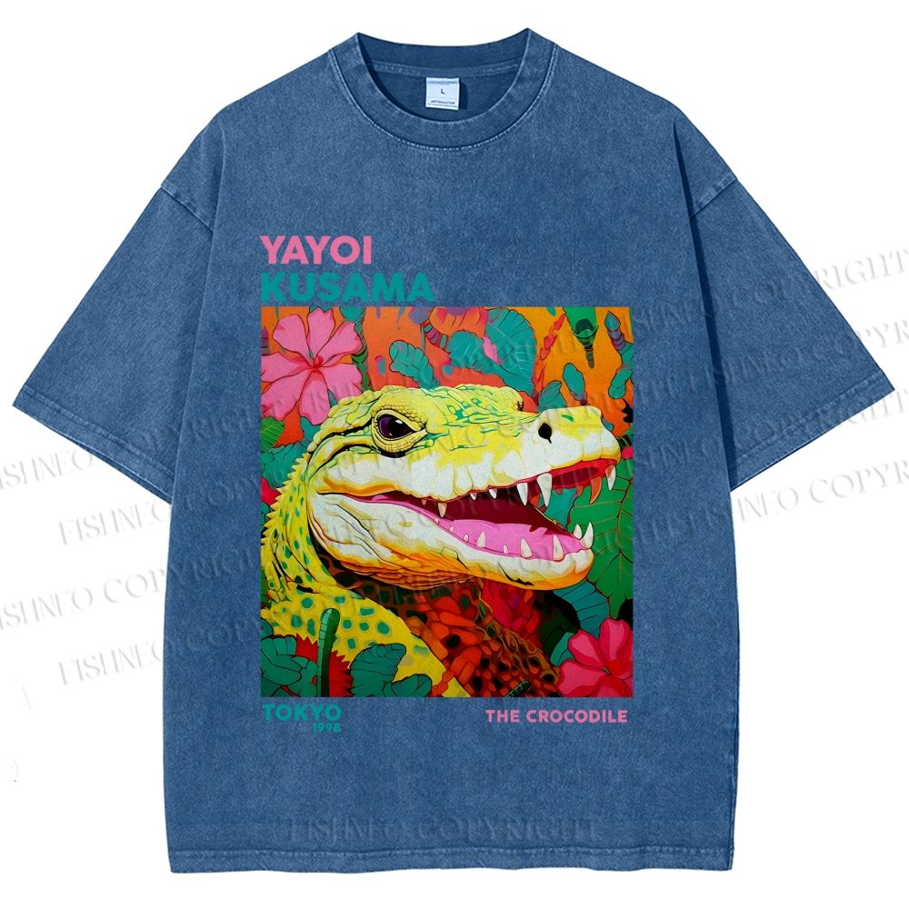 Unisex Yayoi Kusama Crocodile Printed Washed Tee
