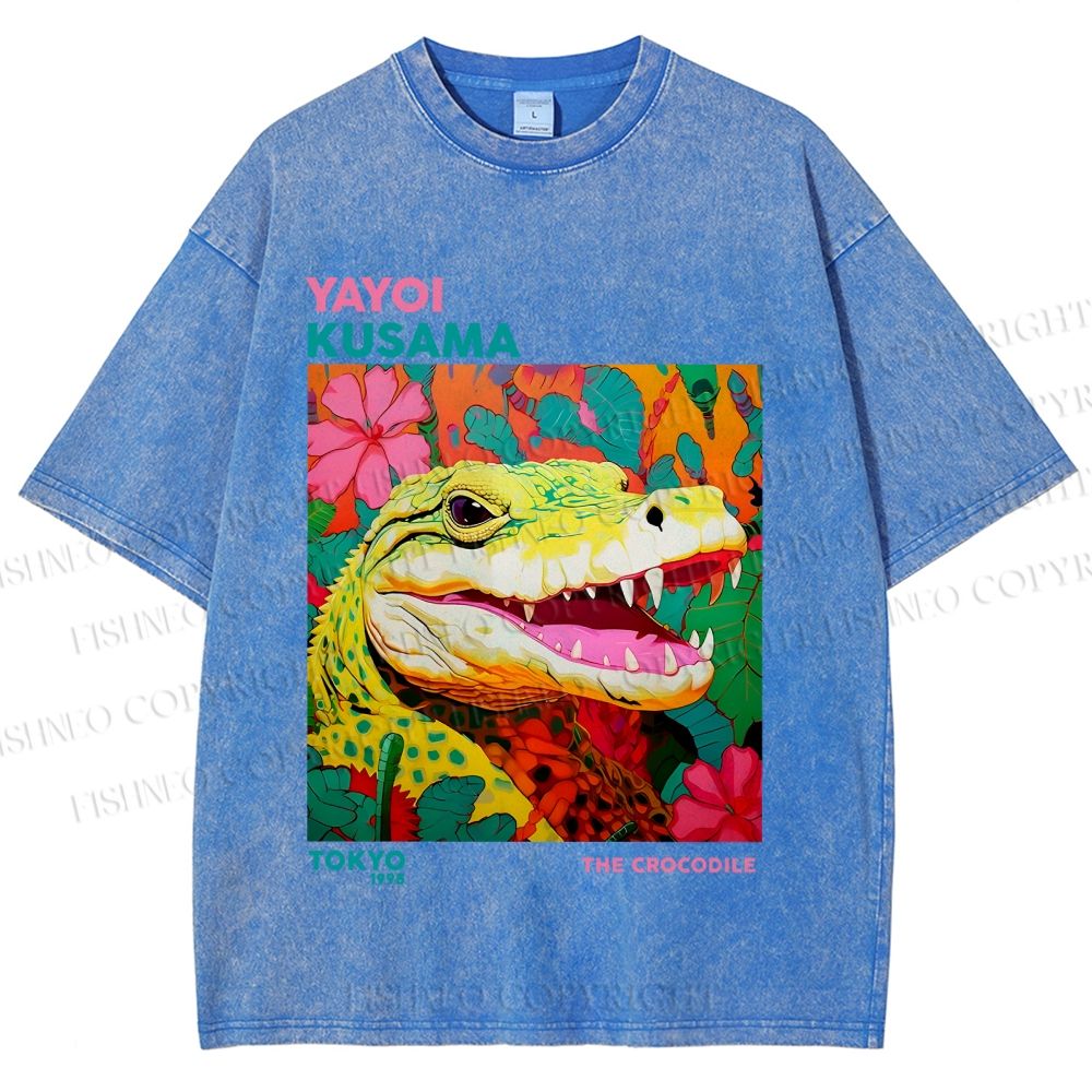 Unisex Yayoi Kusama Crocodile Printed Washed Tee