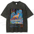 Unisex Yayoi Kusama Fox Printed Washed Tee