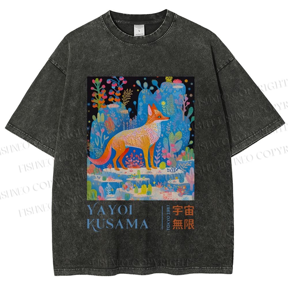 Unisex Yayoi Kusama Fox Printed Washed Tee