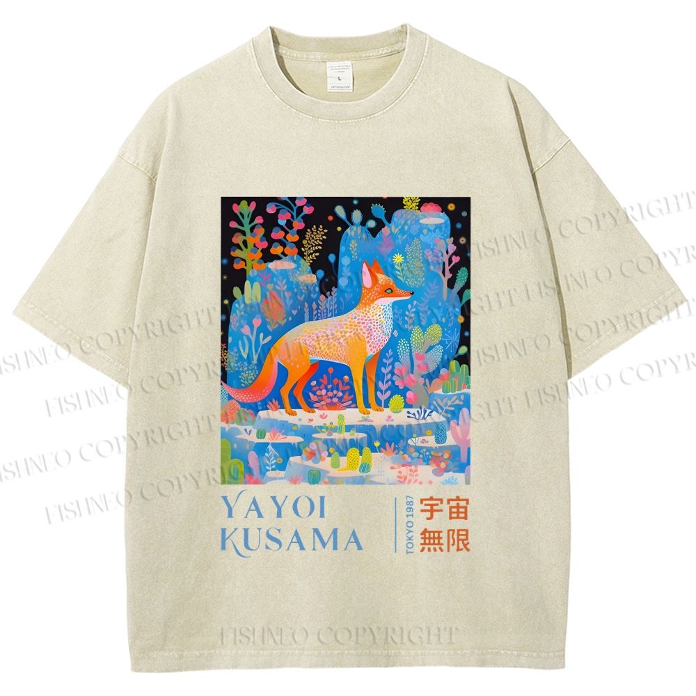 Unisex Yayoi Kusama Fox Printed Washed Tee