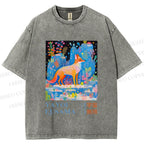 Unisex Yayoi Kusama Fox Printed Washed Tee