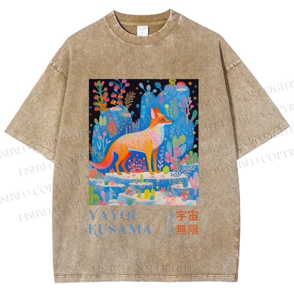 Unisex Yayoi Kusama Fox Printed Washed Tee