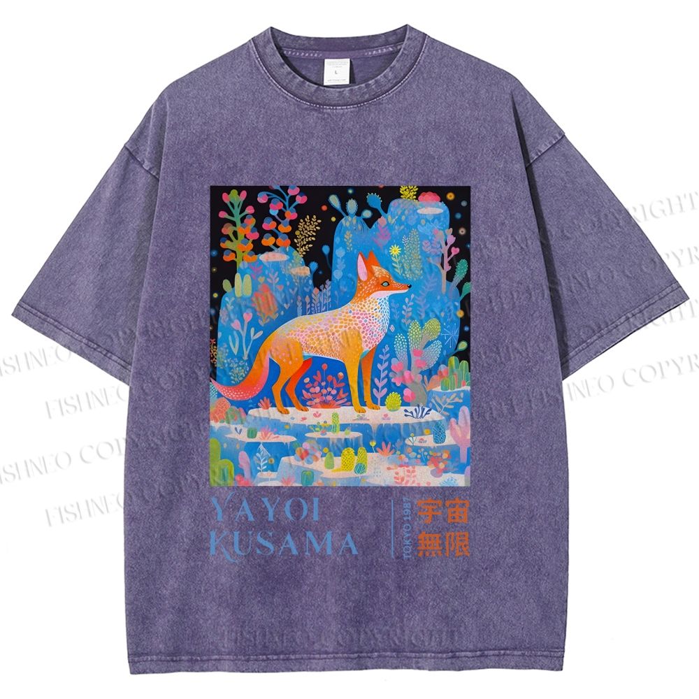 Unisex Yayoi Kusama Fox Printed Washed Tee