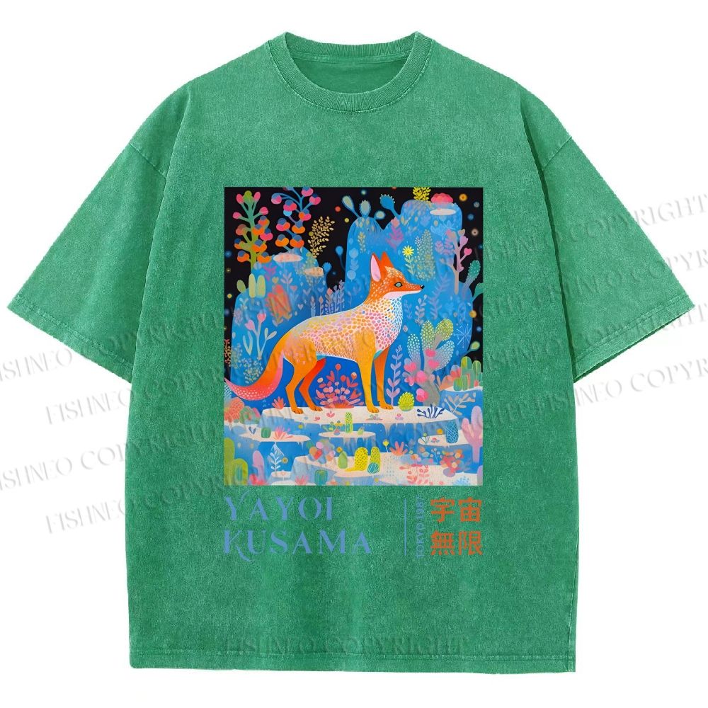 Unisex Yayoi Kusama Fox Printed Washed Tee