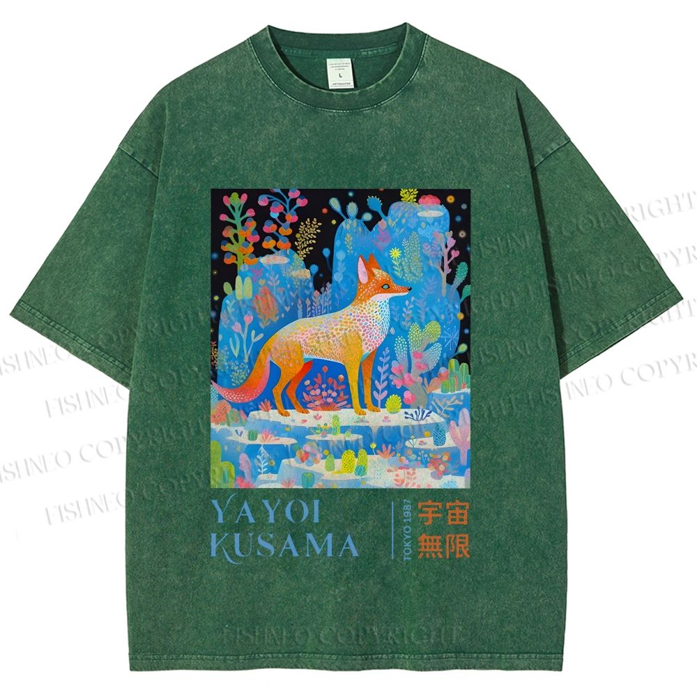 Unisex Yayoi Kusama Fox Printed Washed Tee