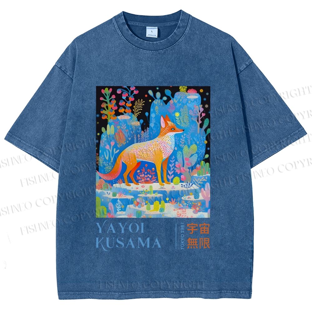 Unisex Yayoi Kusama Fox Printed Washed Tee