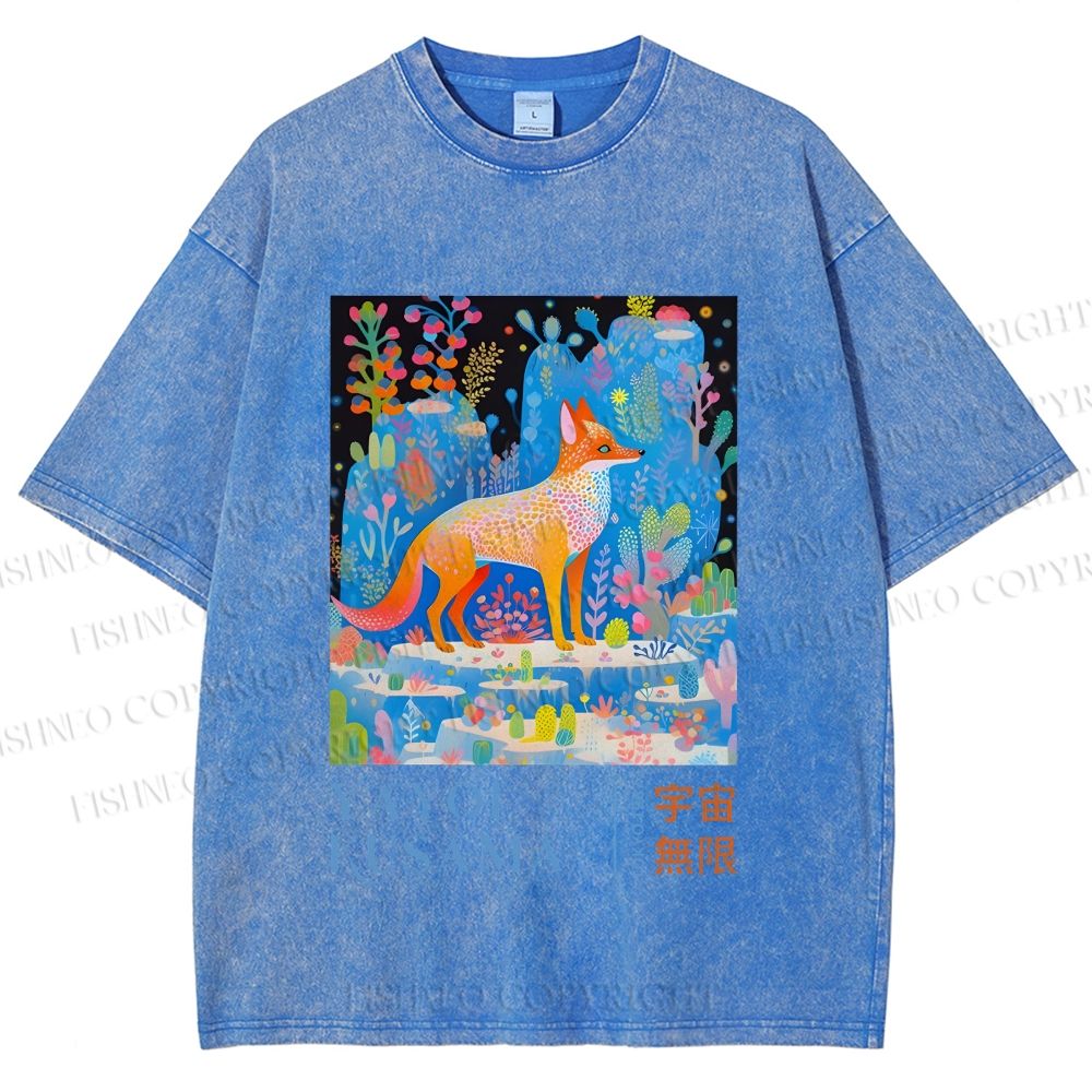 Unisex Yayoi Kusama Fox Printed Washed Tee