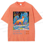 Unisex Yayoi Kusama Fox Printed Washed Tee