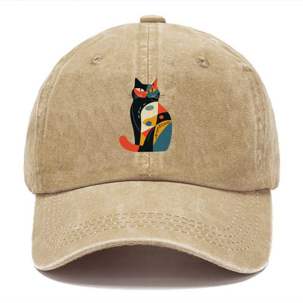 Abstract Elegance Colorful Cat Washed Cap