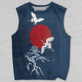 Unisex Flying Crane And Pine Tree Printed Tank Top