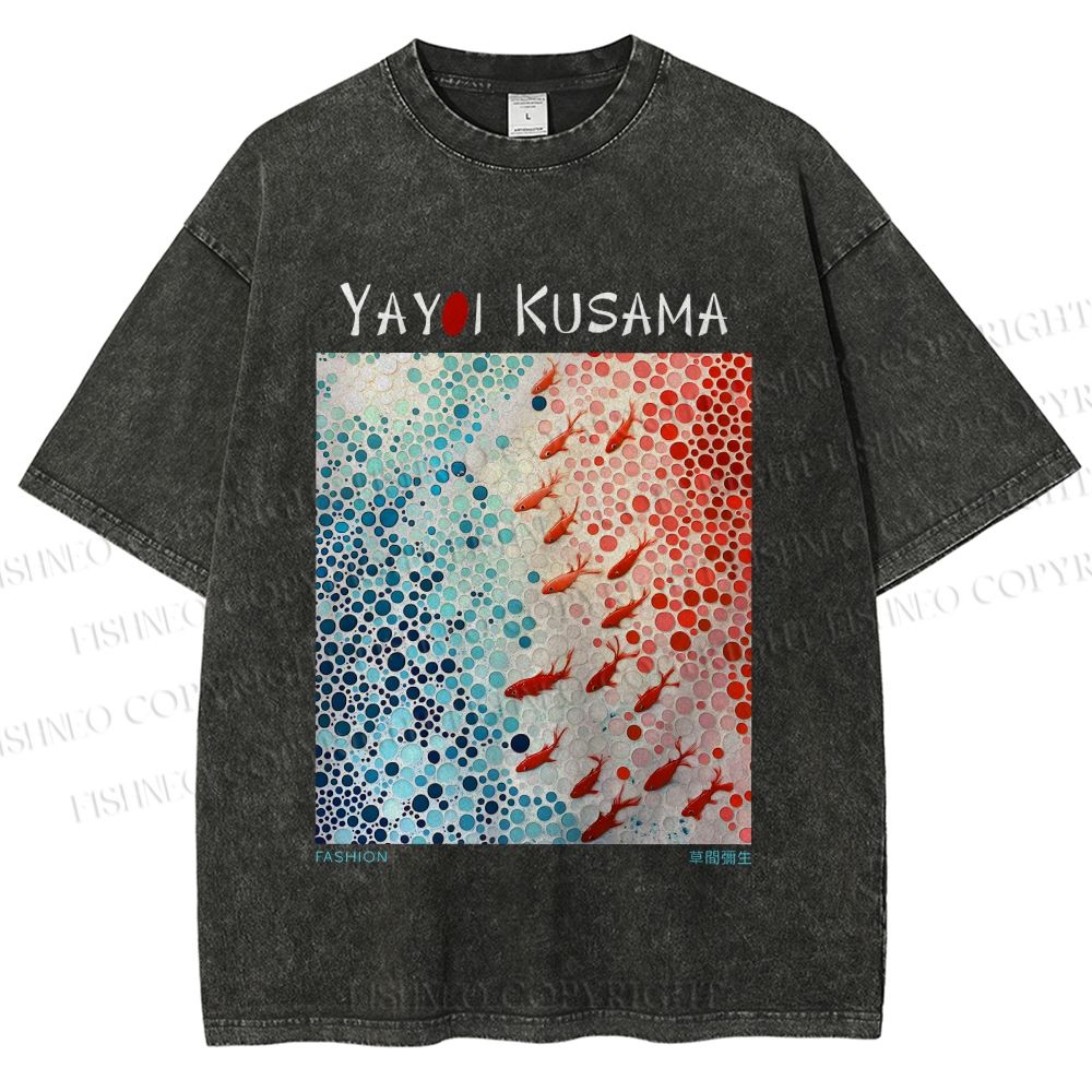 Unisex Yayoi Kusama Goldfish Printed Washed Tee
