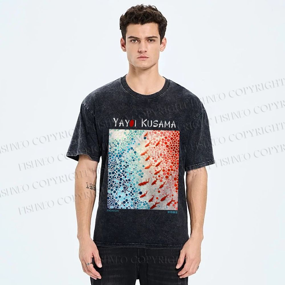 Unisex Yayoi Kusama Goldfish Printed Washed Tee