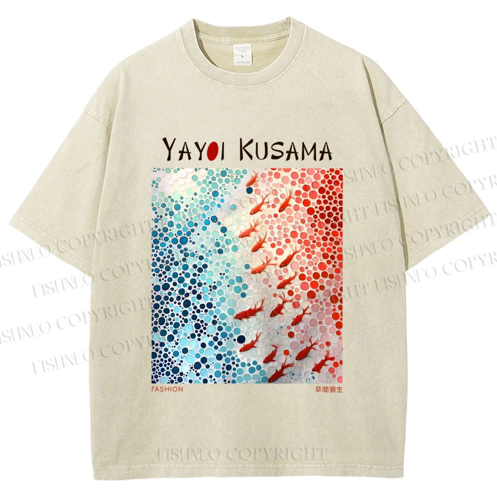 Unisex Yayoi Kusama Goldfish Printed Washed Tee