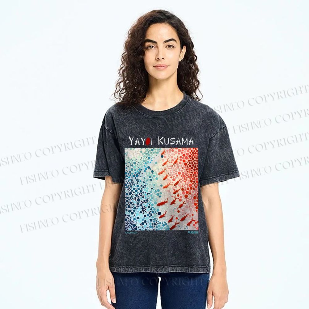 Unisex Yayoi Kusama Goldfish Printed Washed Tee