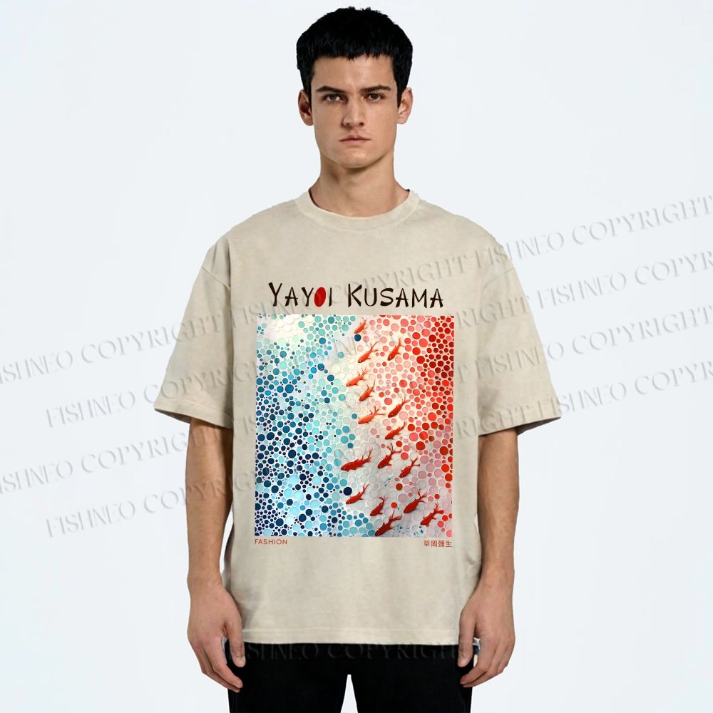 Unisex Yayoi Kusama Goldfish Printed Washed Tee