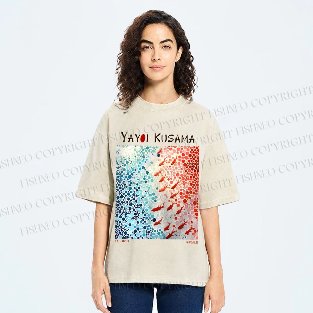 Unisex Yayoi Kusama Goldfish Printed Washed Tee