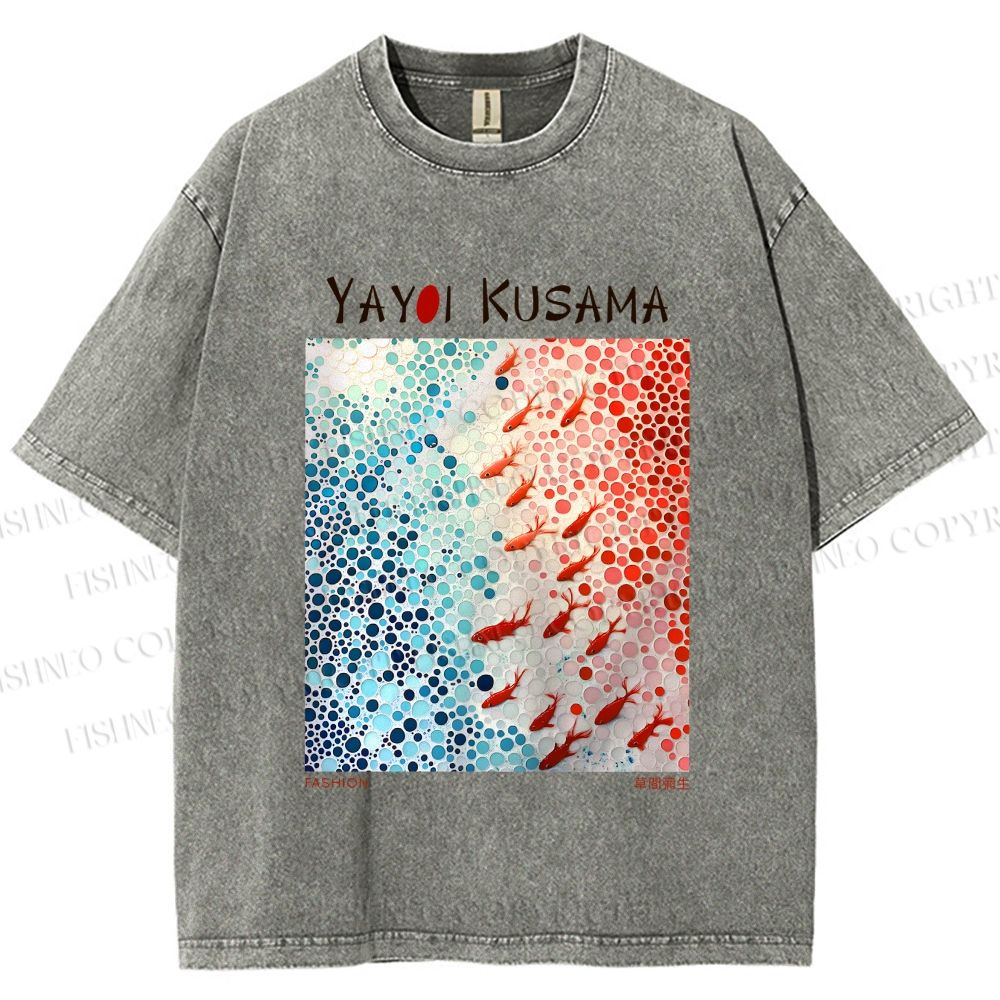 Unisex Yayoi Kusama Goldfish Printed Washed Tee